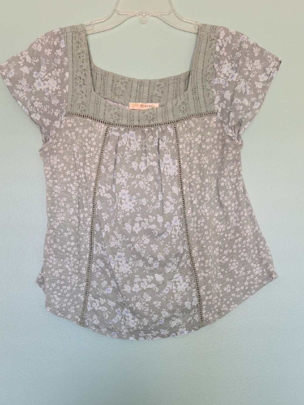 RAGA Floral Square-Neck Blouse in Light Green and White